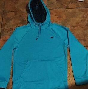 Russell Athletic Teal Tech Fleece Hoodie With Big Go Through Pocket In Front